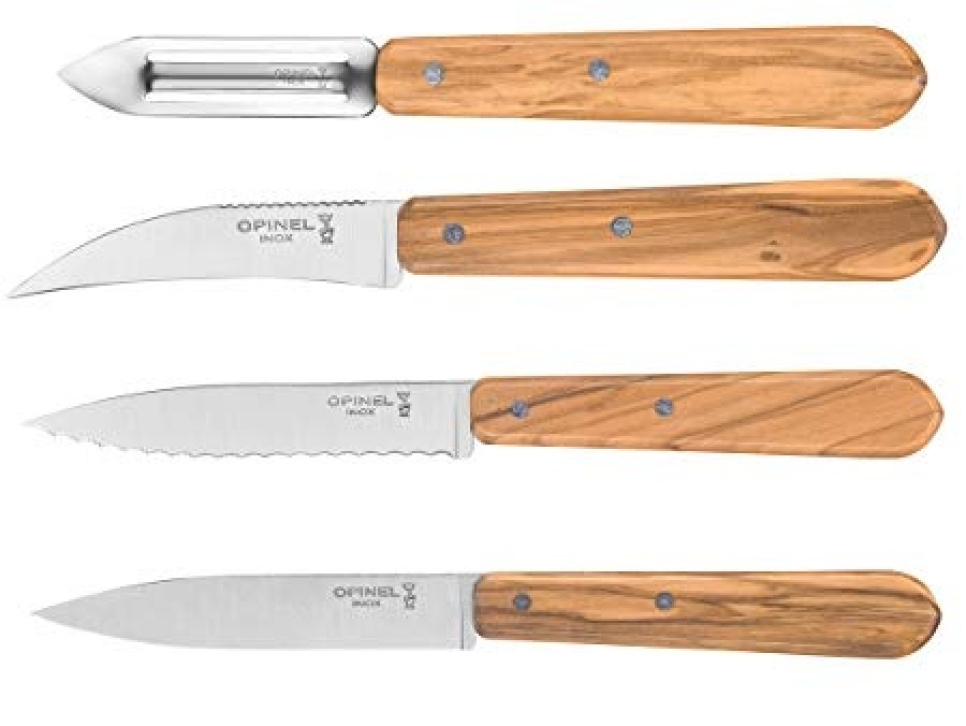 Knivsett i fire deler, Oliventre, Essentials - Opinel i gruppen Matlaging / Kjøkkenkniver / Knivsett hos The Kitchen Lab (1861-22655)