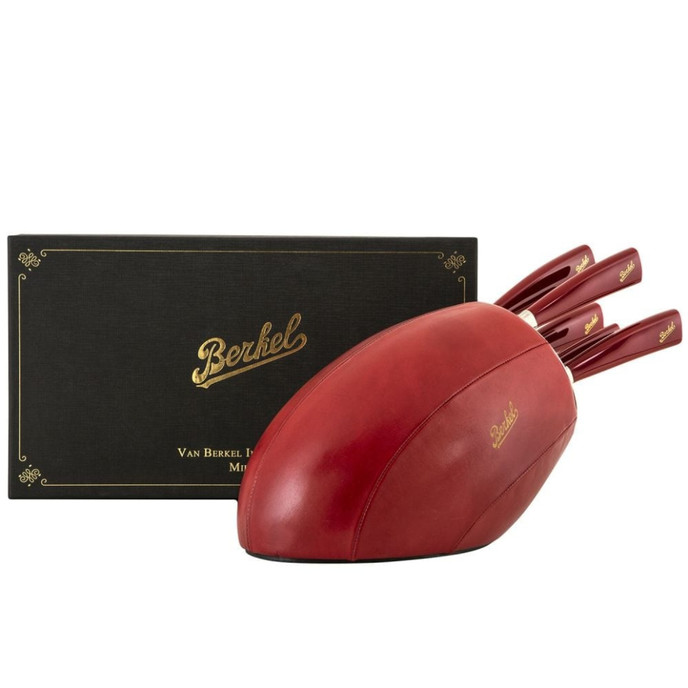 Knivblokk i skinn med fem kniver, Elegance Red - Berkel