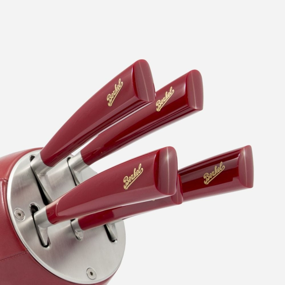 Knivblokk i skinn med fem kniver, Elegance Red - Berkel