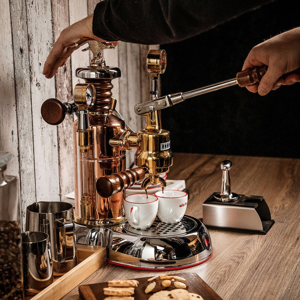 Retro manuell espressomaskin, Esperto Edotto, rosa gull - La Pavoni