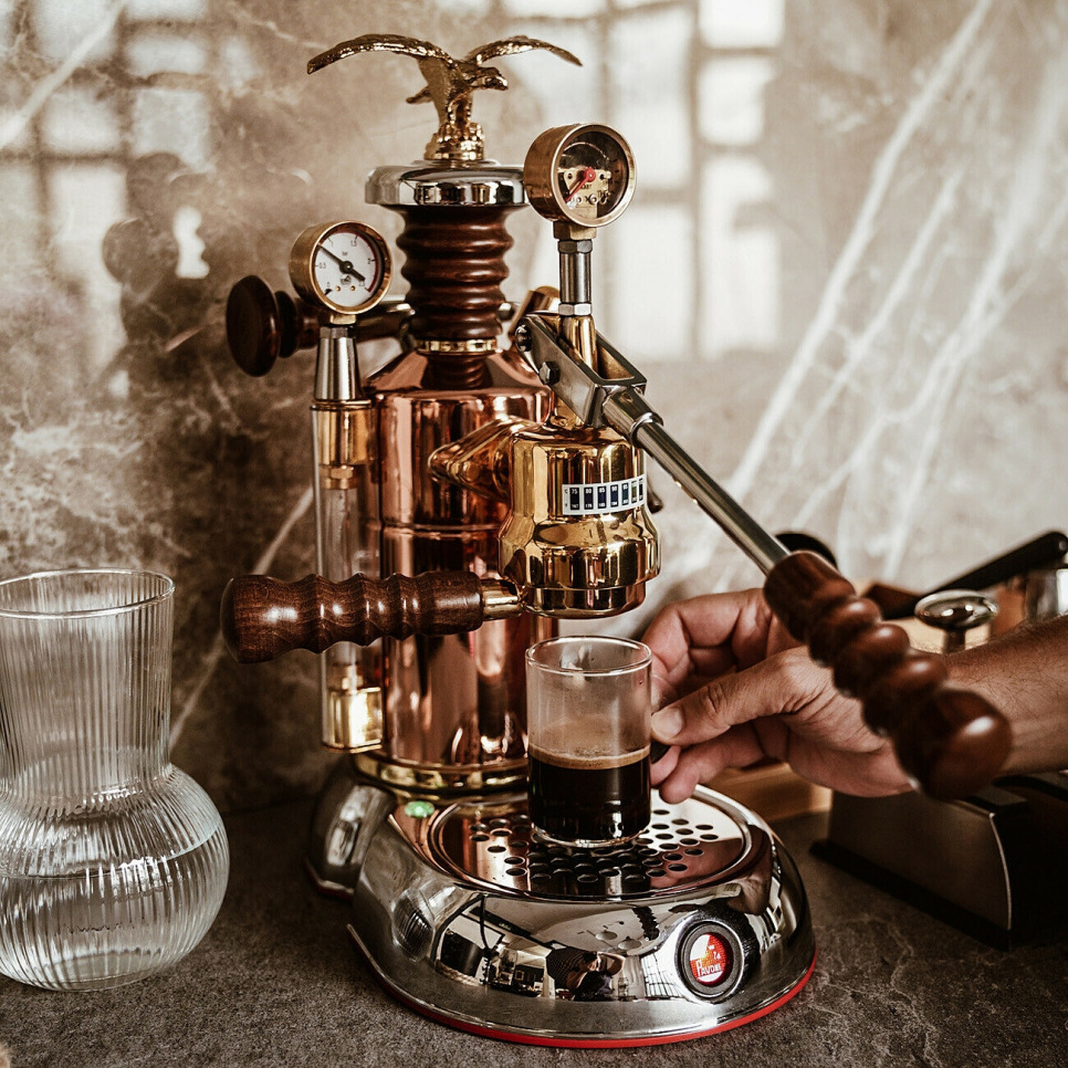 Retro manuell espressomaskin, Esperto Edotto, rosa gull - La Pavoni