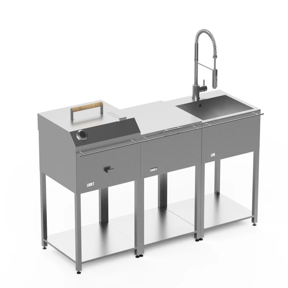 Utekjøkken, komplett med kullgrill, arbeidsbenk og vask – Looft