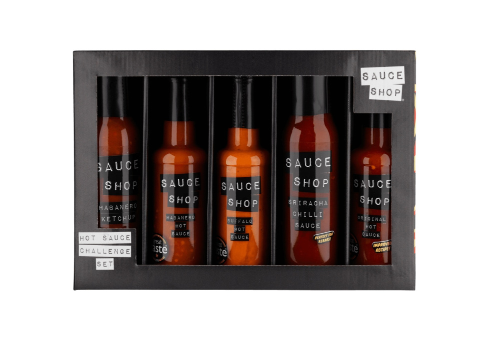 Hot Sauce Challenge, sett med fem chilisauser - sausbutikk i gruppen Matlaging / Kolonial hos The Kitchen Lab (2070-26812)