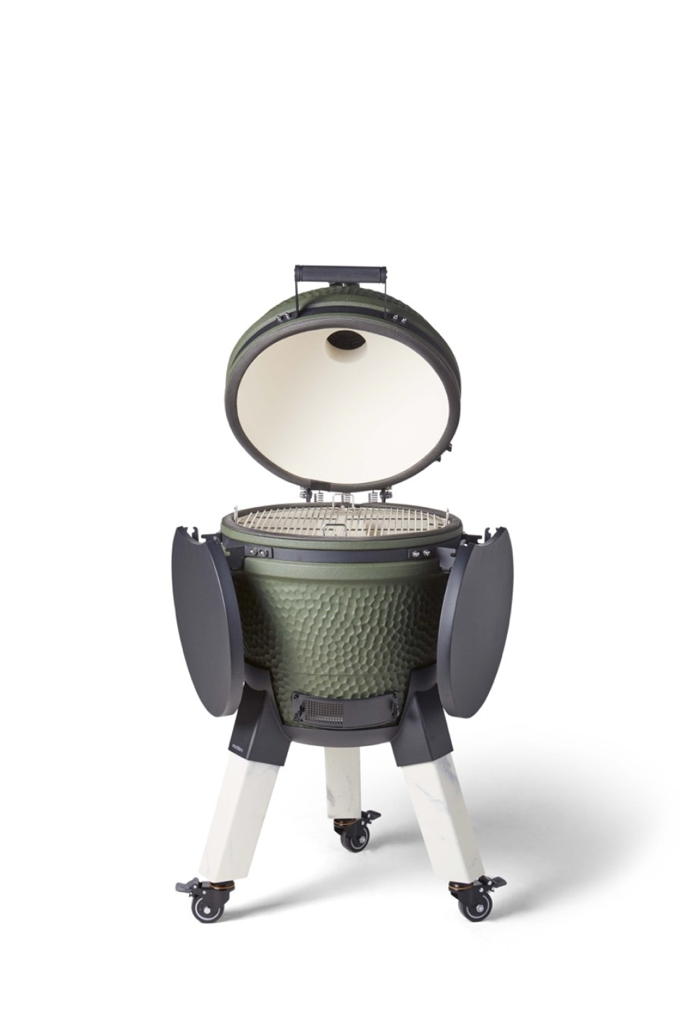 Kamado-grill inkludert benbrakett, aluminiumsben (marmorimitasjon) med hjul og sidebord - Moddern Kamado-grill inkludert benbrakett, aluminiumsben (marmorimitasjon) med hjul og sidebord - Moddern